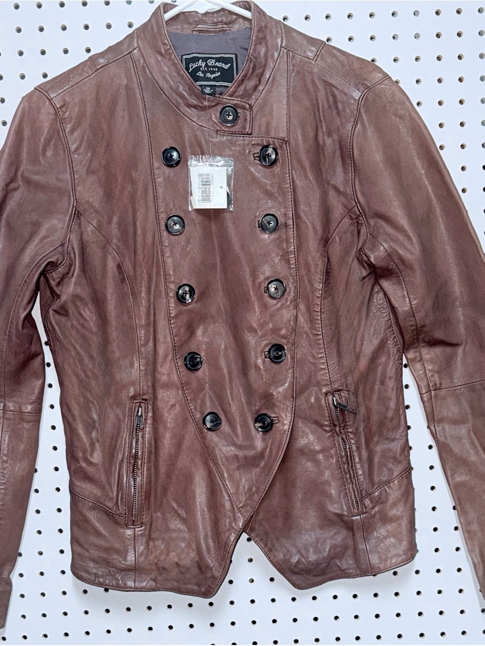Lucky Brand Women's Double-Breasted Military Leather Jacket